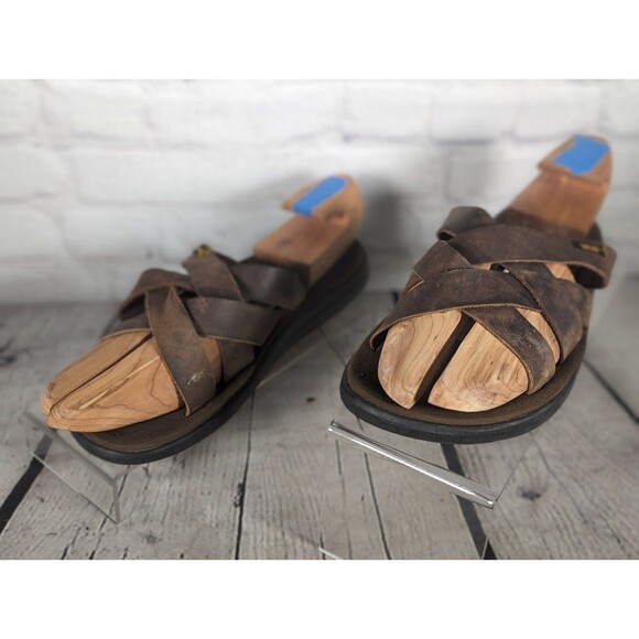 Teva Voya Slide Men\'s Size 12 Shoes Carafe Brown Leather Casual Slip On Sandals main image 4
